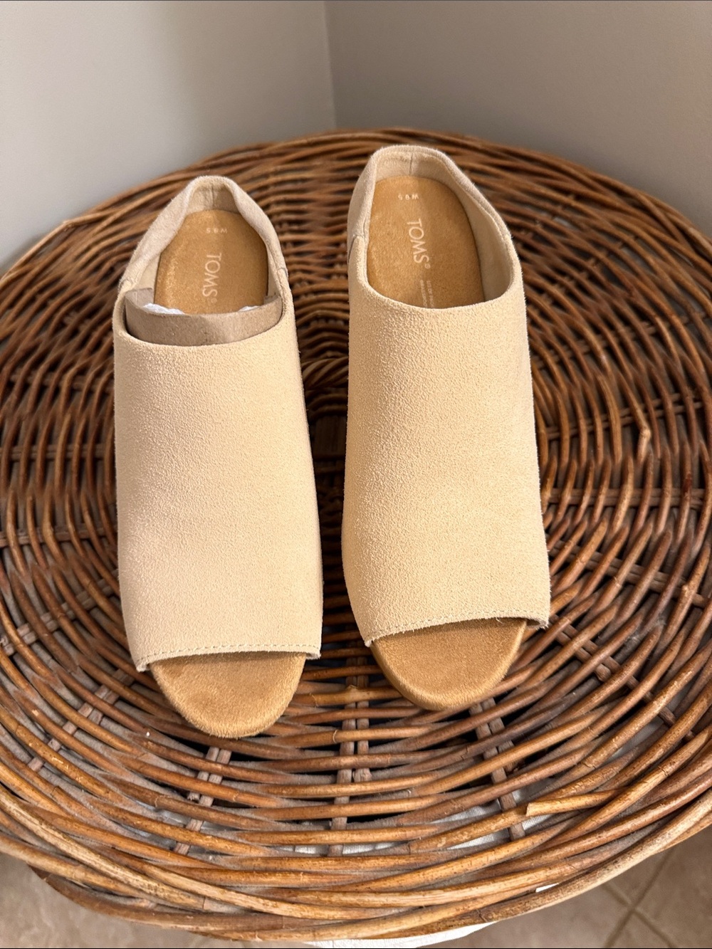 TOMS Beige Suede Open-Toe Mules